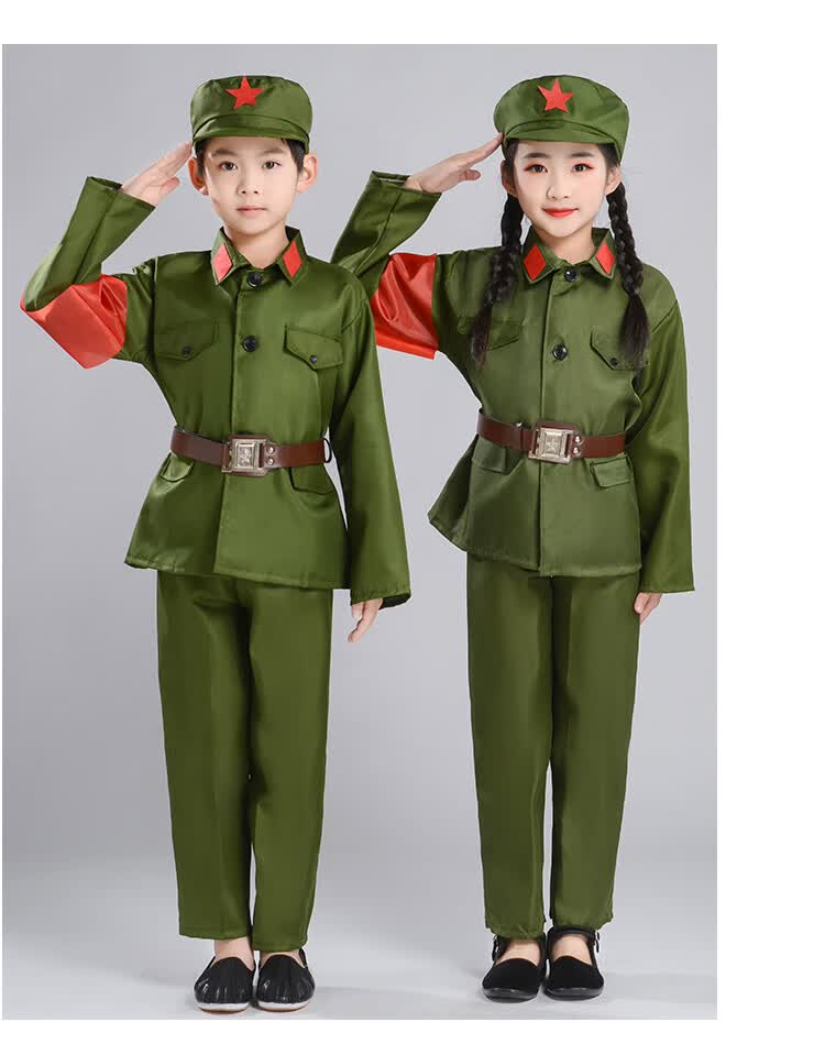 儿童红军演出服小八路军衣服解放新四军红星闪闪表演服绿色a短裤假