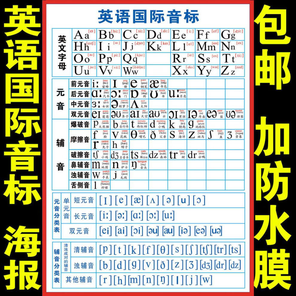 万代(bandai)48个英语音标挂图26个英文字母表海报小学生英语英标挂图