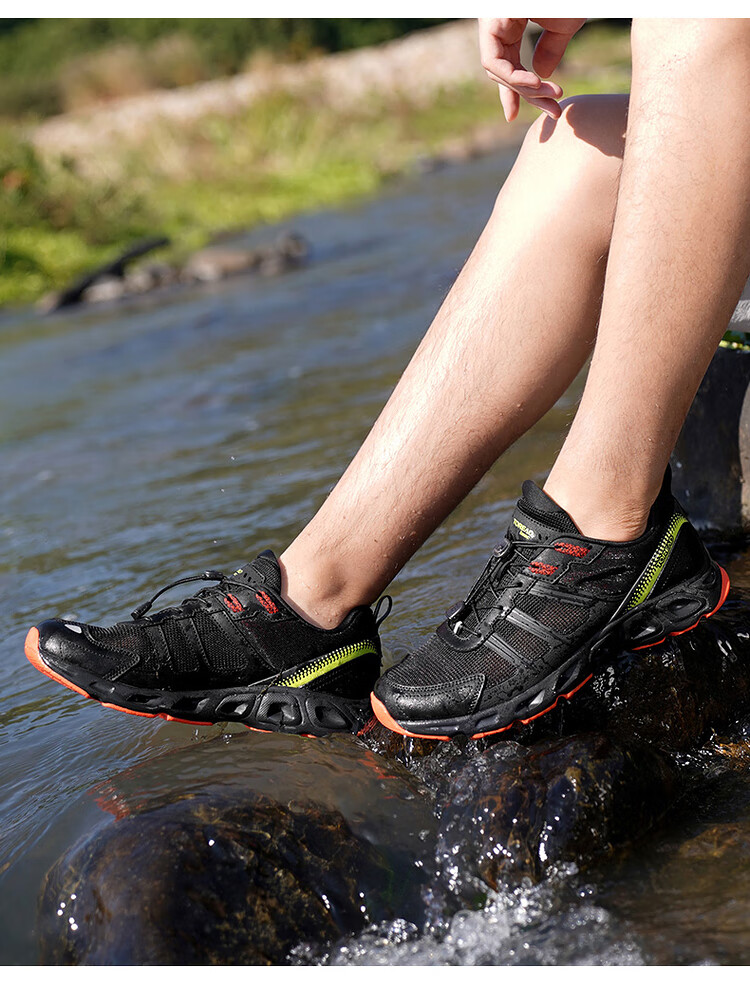 新款户外野外舒适透气防沙排水耐磨防滑溯溪鞋tfek81744黑色竞技绿39