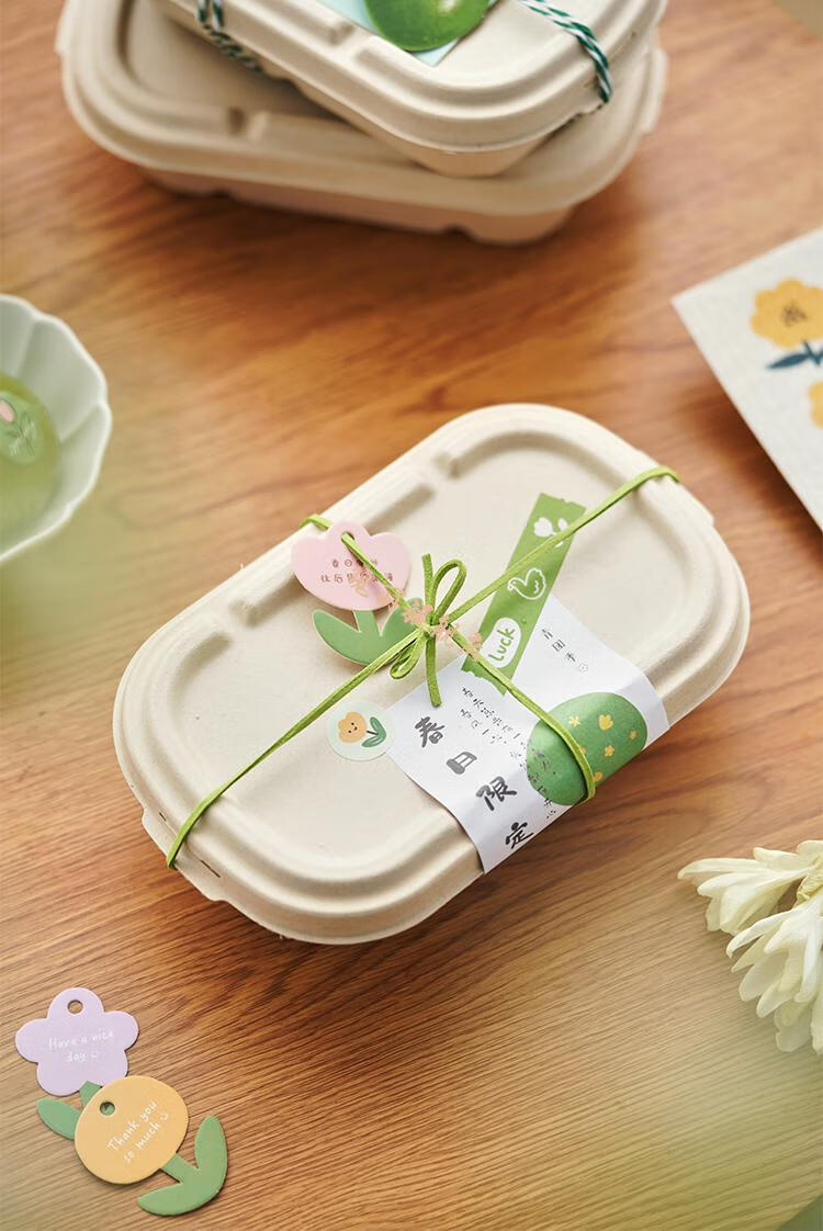 包装盒子蛋糕清明果汉堡沙拉甜点打包环保纸塑纸浆盒单格纸浆盖餐盒10