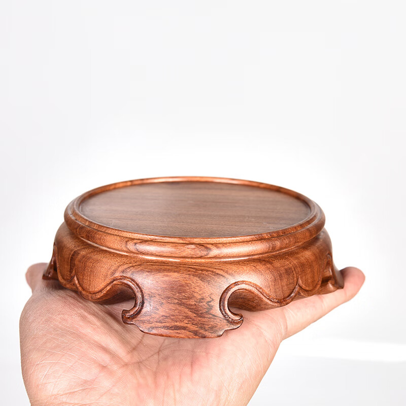 琴书侣整料雕刻光板圆形底座实木花瓶底座茶壶底座香炉底座木托垫非洲
