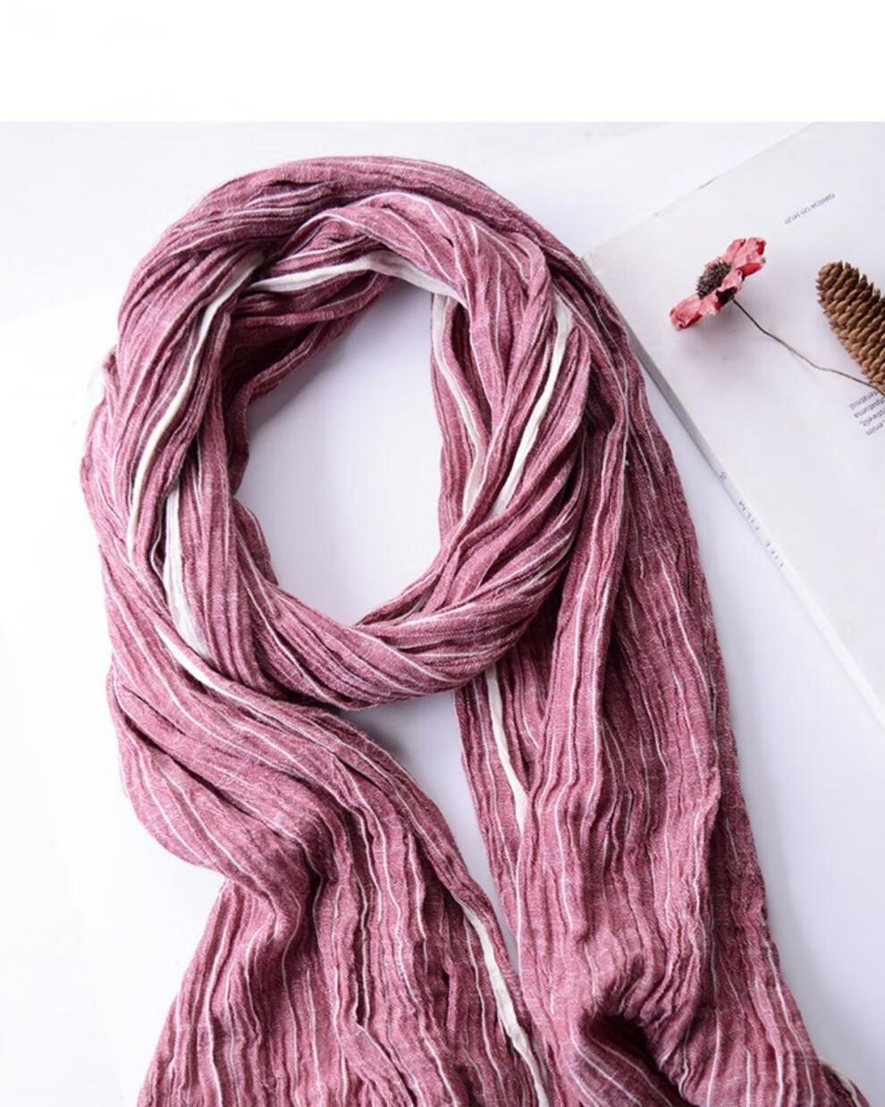 鲜卡日式男士围巾冬季时尚百搭文艺棉麻围巾男条纹深灰藏蓝色围脖浅