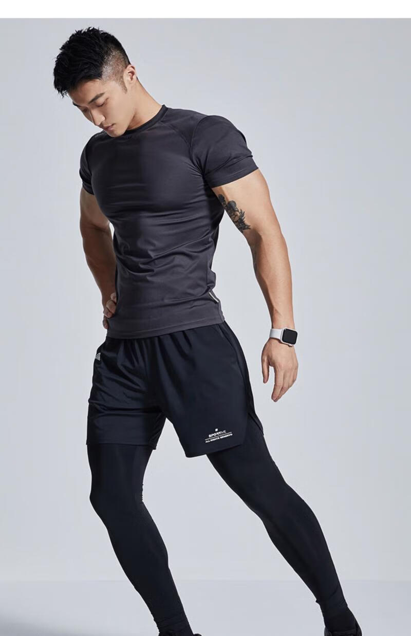 omg潮牌锦纶高弹力男士透气速干健身衣服跑步训练紧身短袖运动t恤潮