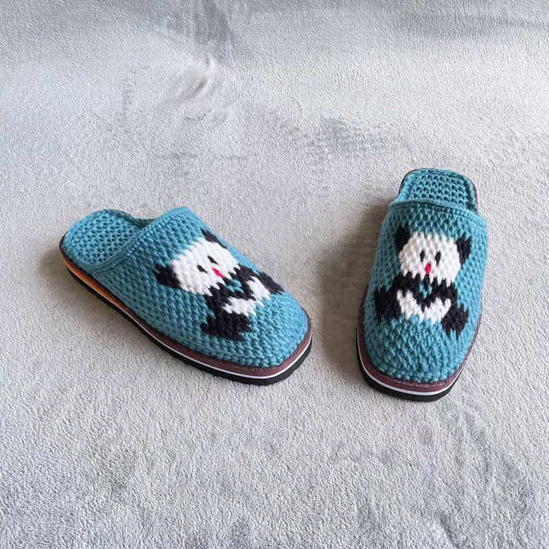 簘蕥 毛线拖鞋纯手工勾毛线拖鞋 居家拖鞋婚嫁成品拖鞋 红色熊猫 3839