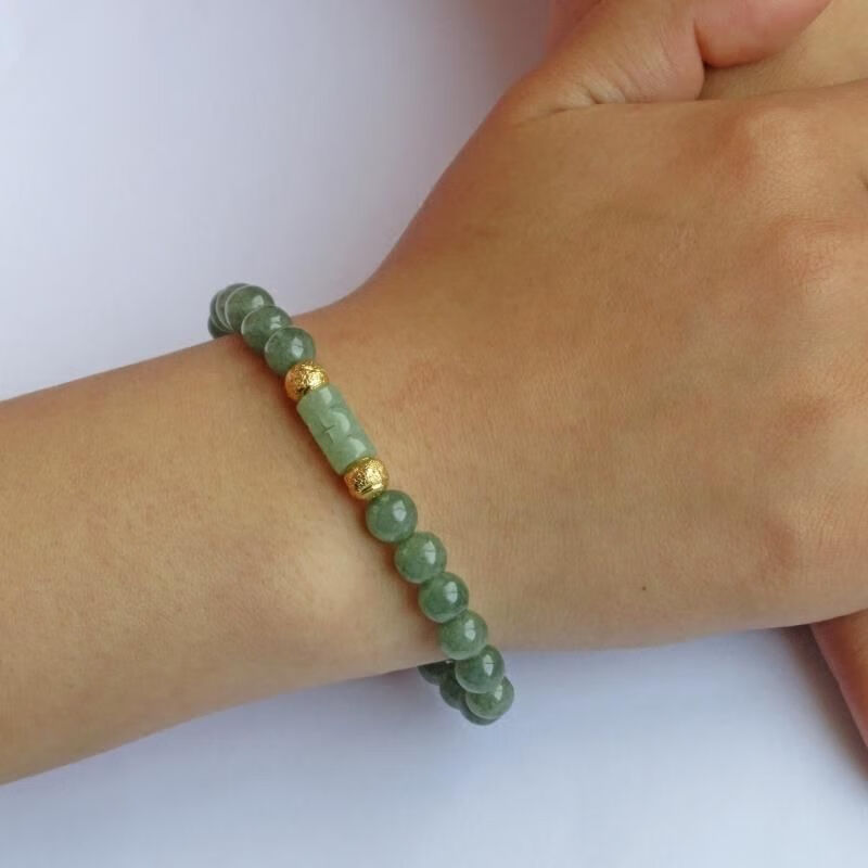 博皓定制翡翠手链金珠路路通珠手链翡翠a货油青珠玉手串玉珠男女全珠