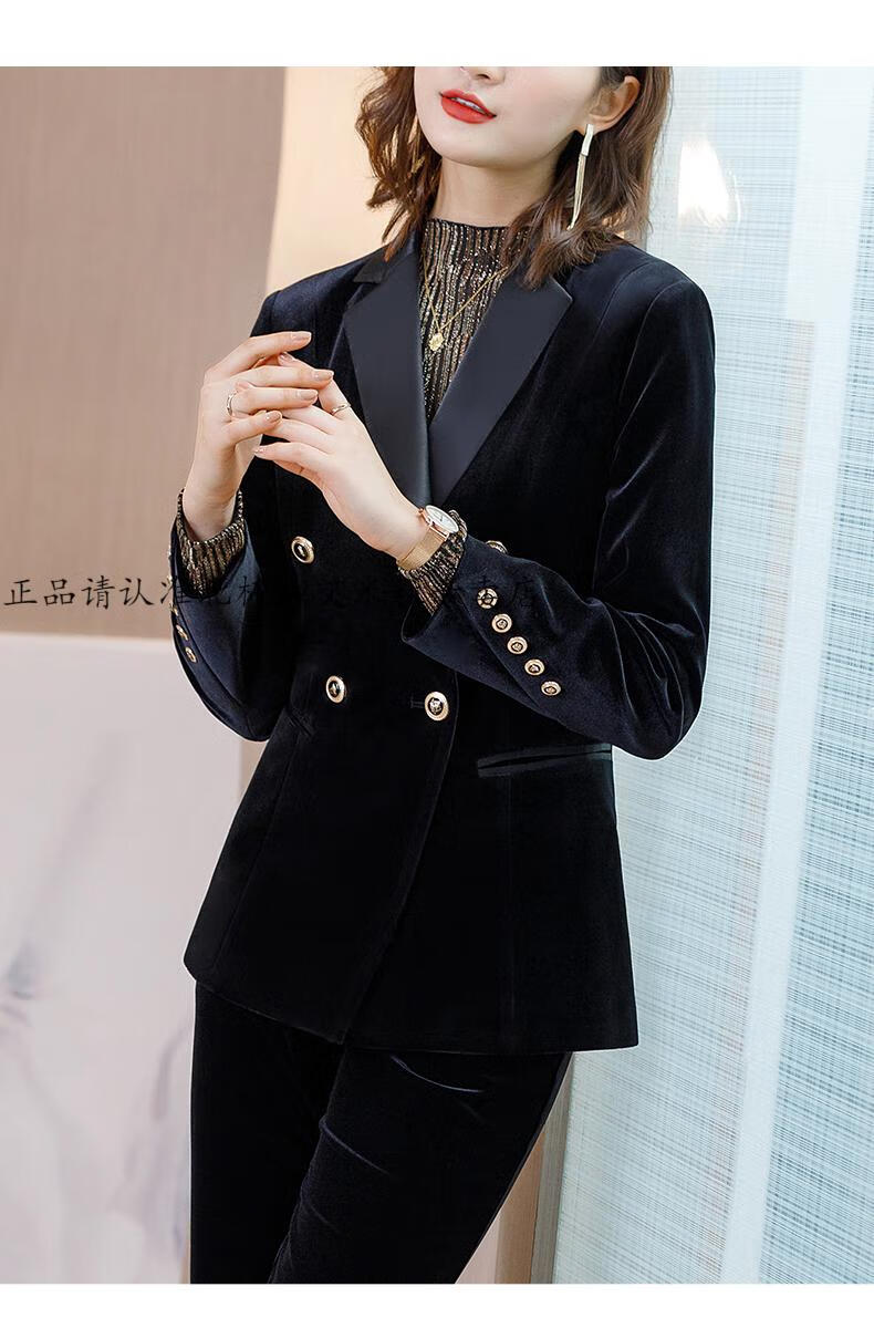 北极绒高档女装双排扣丝绒西装外套春装2022高端职业气质金丝绒小西服