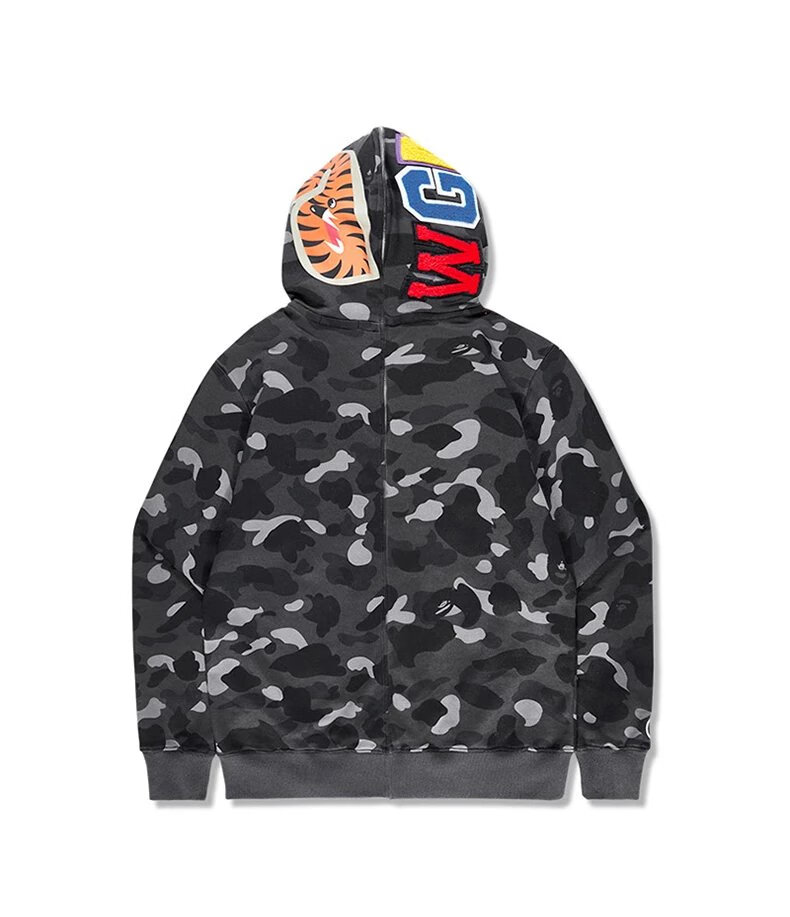 bape官方联名aape潮牌鲨鱼秋季迷彩连帽外套男士重磅情侣款拉链夹克