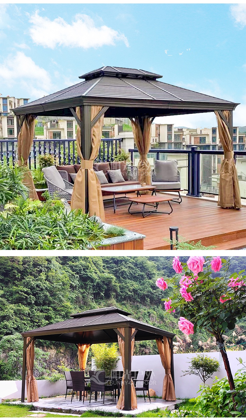 户外凉亭庭院铝合金帐篷花园室外露台遮阳棚别墅楼顶阳光房四角亭 w款