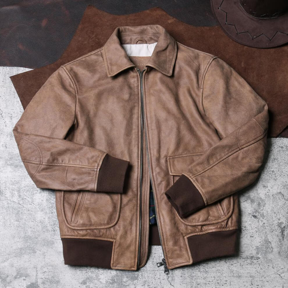 美国飞行员皮衣皮夹克皮毛一体a2飞行服男士真的皮员短款翻领纯牛皮