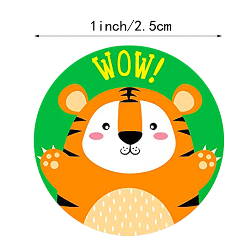儿童卡通动物贴纸圆形鼓励密封标签8种图案教师用品可爱奖励贴纸 紫色