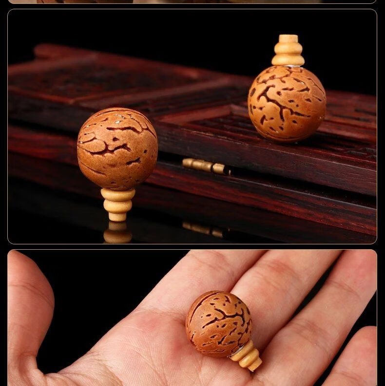nice文玩桃核圆形三通佛头手把玩件核桃胡手持佛珠手串配饰配件材料