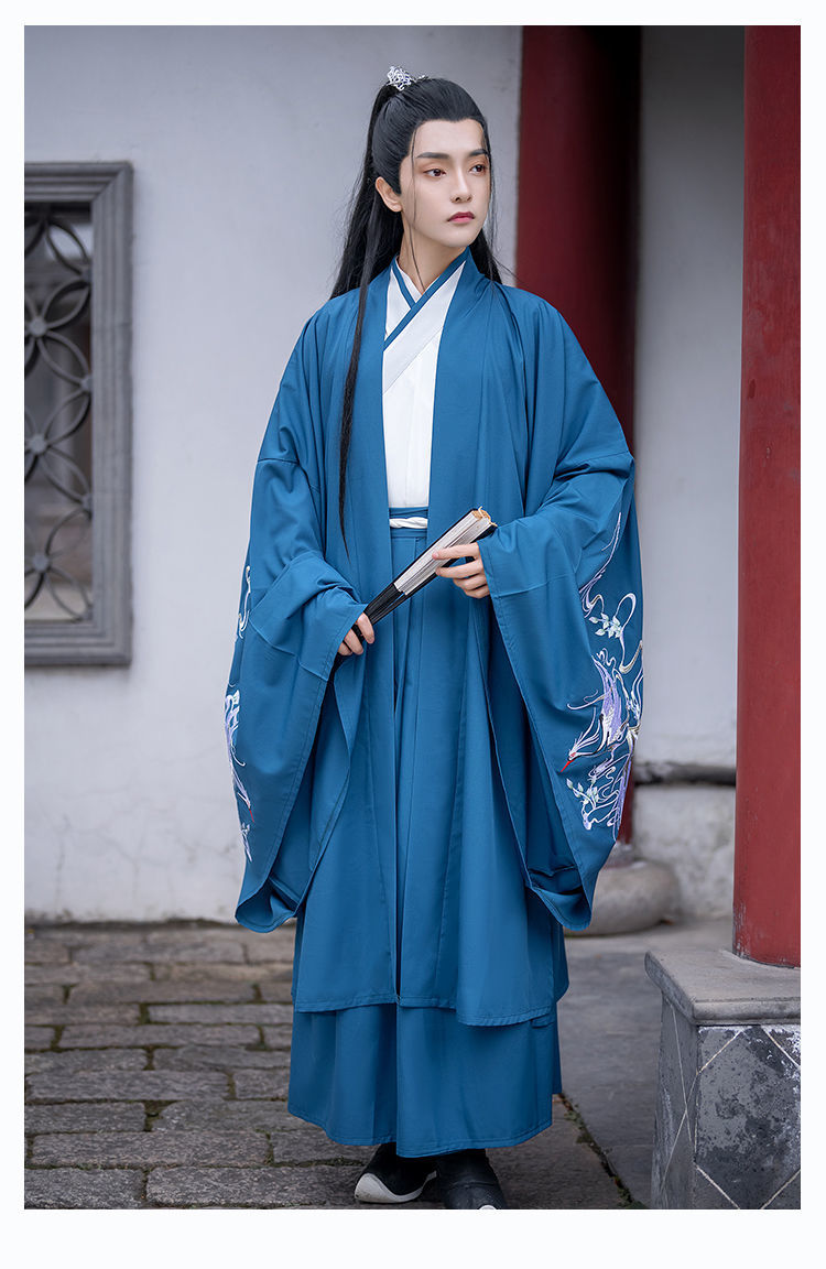 男正版侠客黑色学生汉服交领刺绣古装汉服男士男式男生深蓝色内搭xl