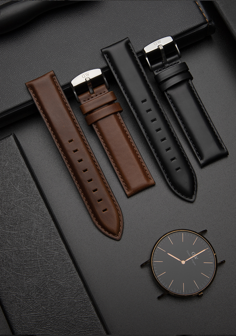 dw表带原装真皮男女手表带针扣代用dw丹尼尔惠灵顿手表链牛皮表带棕色