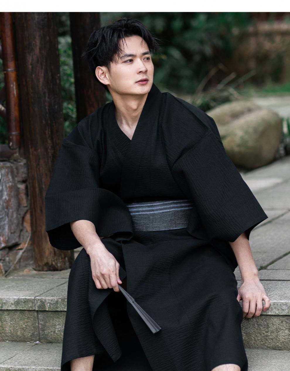 日本男士和服浴衣夏季男传统浴衣日本武1士长袍日式透气和服夏日祭写