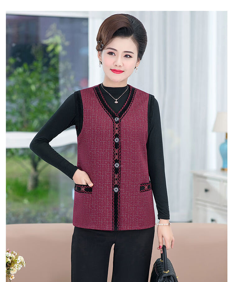 中老年女装大码宽松妈妈装时尚洋气背心老人马夹坎肩蓝色4xl145斤以下