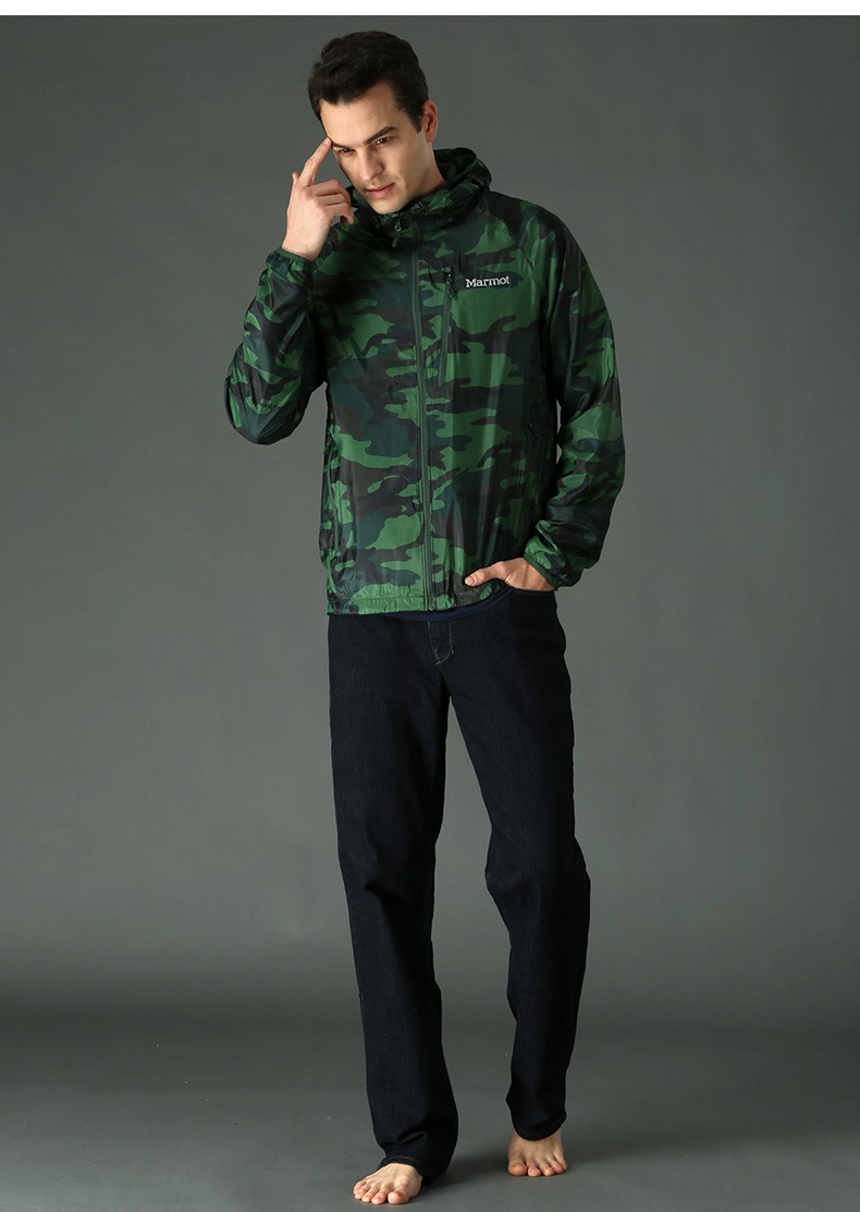 marmot土拨鼠男带帽迷彩神衣户外运动防风吸湿排汗透气夹克4887营地