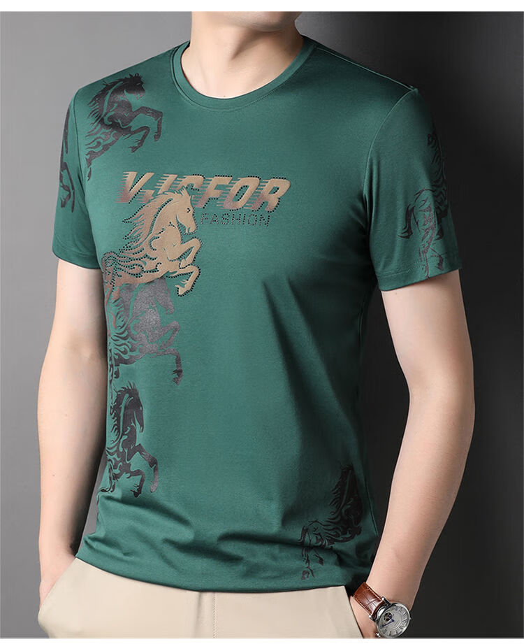 啄木鸟男士短袖t恤中青年新款半袖圆领体恤衫休闲印花上衣棉t黑色1658