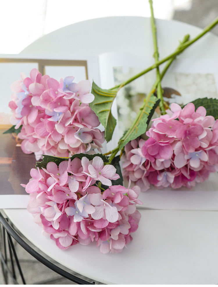 花假花花束套装家居客厅餐桌茶几装饰花花艺摆件绣球6支橘色金口灰瓶