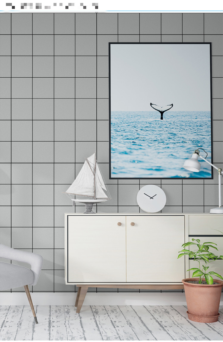 加厚ins墙纸黑白格子防水网红奶茶汉堡店餐厅商用背景墙装修壁纸加厚