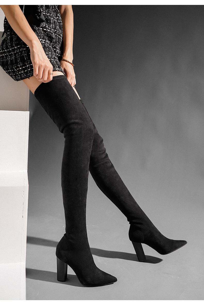 过漆长靴子女过膝盖皮高桶靴长靴秋冬超盖长筒靴高跟显瘦大腿靴粗跟