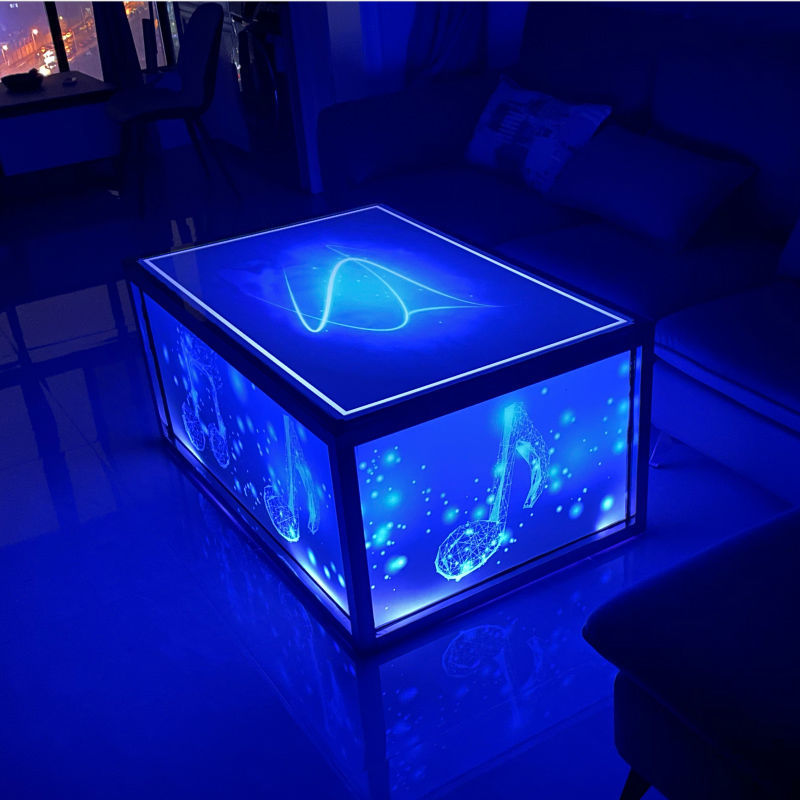 新品ktv茶几七彩灯光欧式酒吧会所钢化玻璃不锈钢轻奢茶桌酒吧台款式8