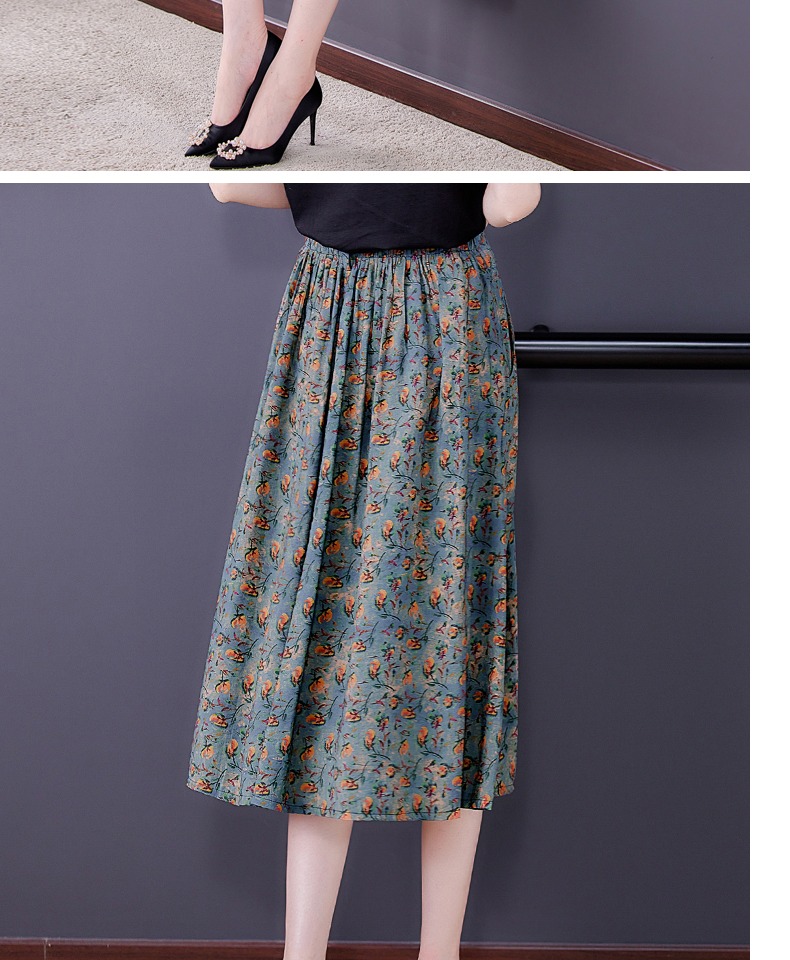 中年人穿半截裙子夏天妇女半裙大摆裙装新款花裙时尚中老年遮膝的妈妈