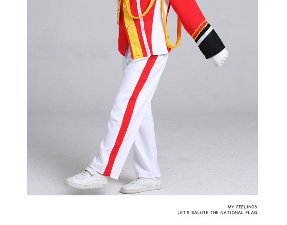 新款幼鼓乐队服中小学生鼓号队队管乐队服升旗护旗手服装男红色110cm