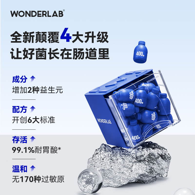 wonderlab小蓝瓶即食益生菌b420肠胃400亿活菌冻干粉 好货2g*40瓶 3件