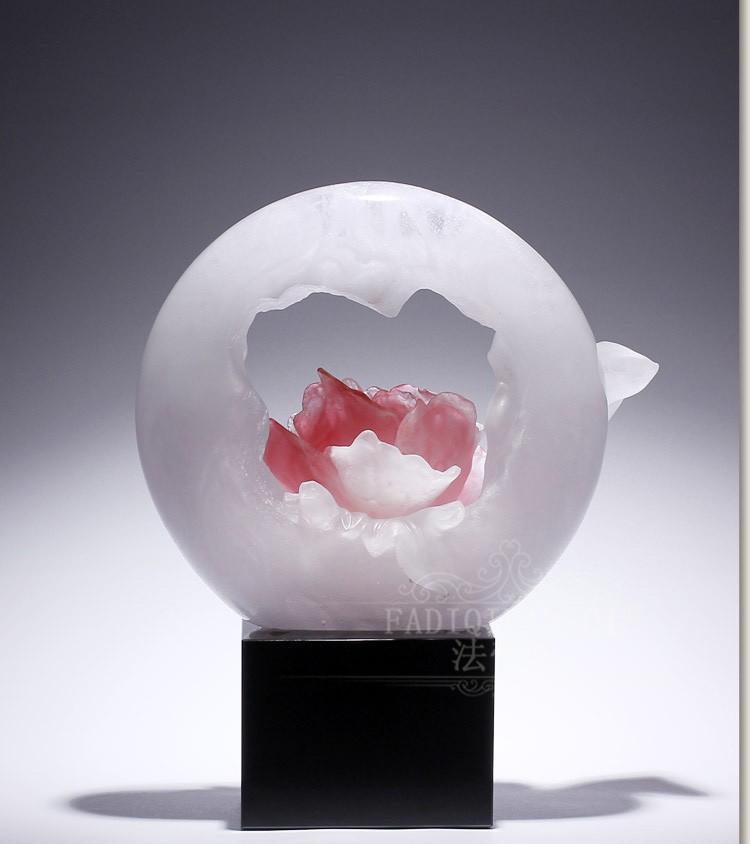 法帝旗轻奢品牌结婚礼品琉璃牡丹花艺术品摆件粉烧办公室客厅婚房桌面