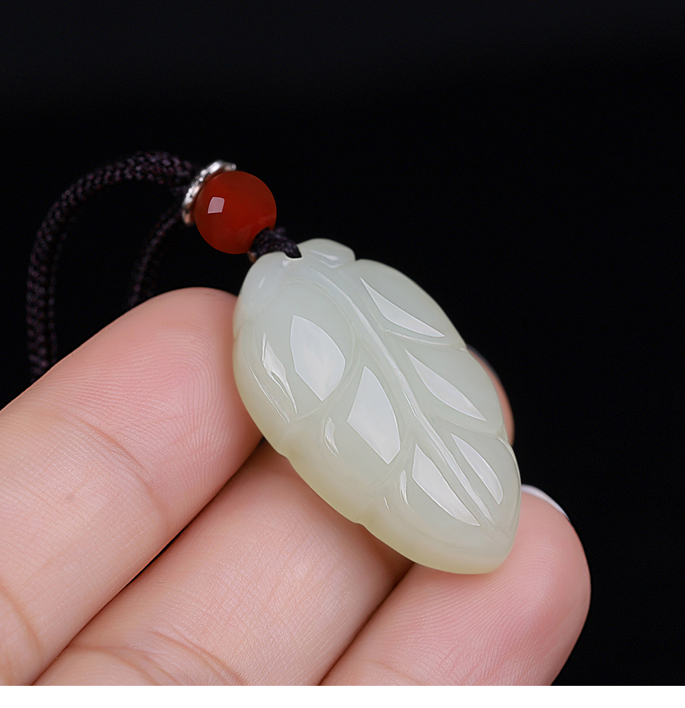 丹普和田玉新疆白玉金枝玉叶吊坠男女款玉石树叶挂件玉佩颈饰品项链