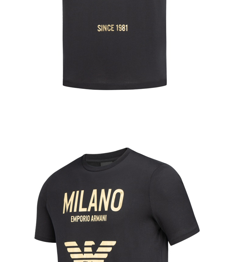 armani阿玛尼男装ea男士烫金短袖丝光棉圆领t恤情侣款短t3h1t8h黑色xs