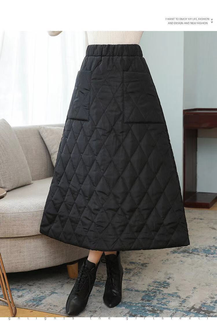 高品质半身裙女冬新款2021裙女加厚保暖棉裙高腰显瘦半身裙a子裙大摆