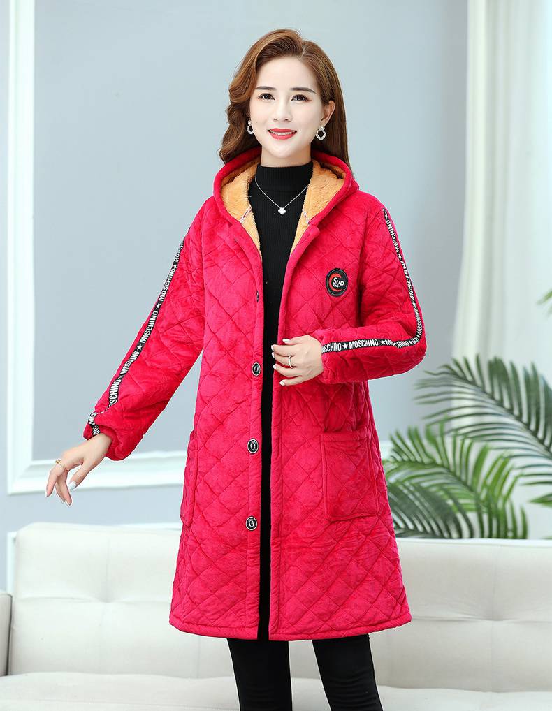 浪莎棉服女中长款金丝绒女装加绒夹棉罩衣加肥加大冬季棉衣加厚外套