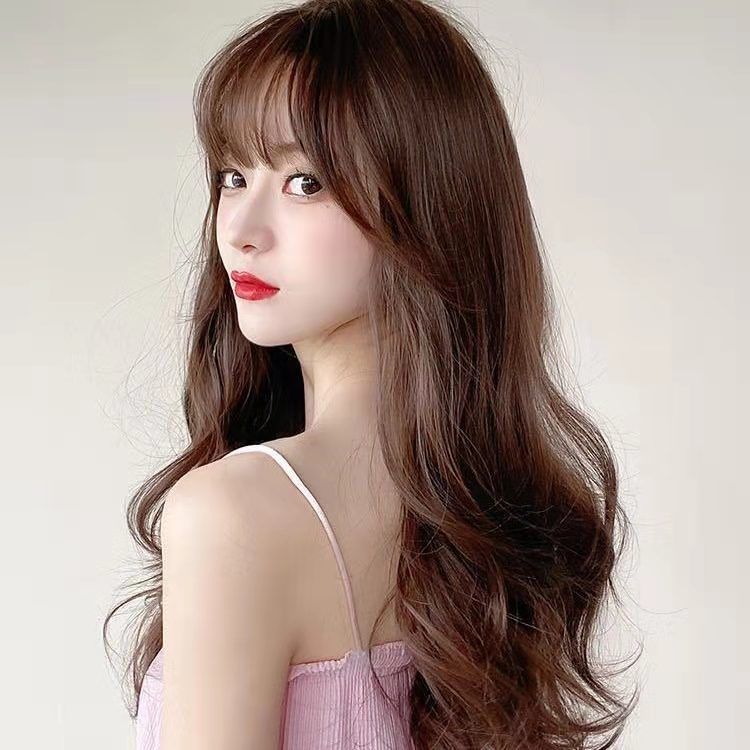 片希假发女长发自然全头套卷发网红大波浪发型空气刘海可爱修脸假发套