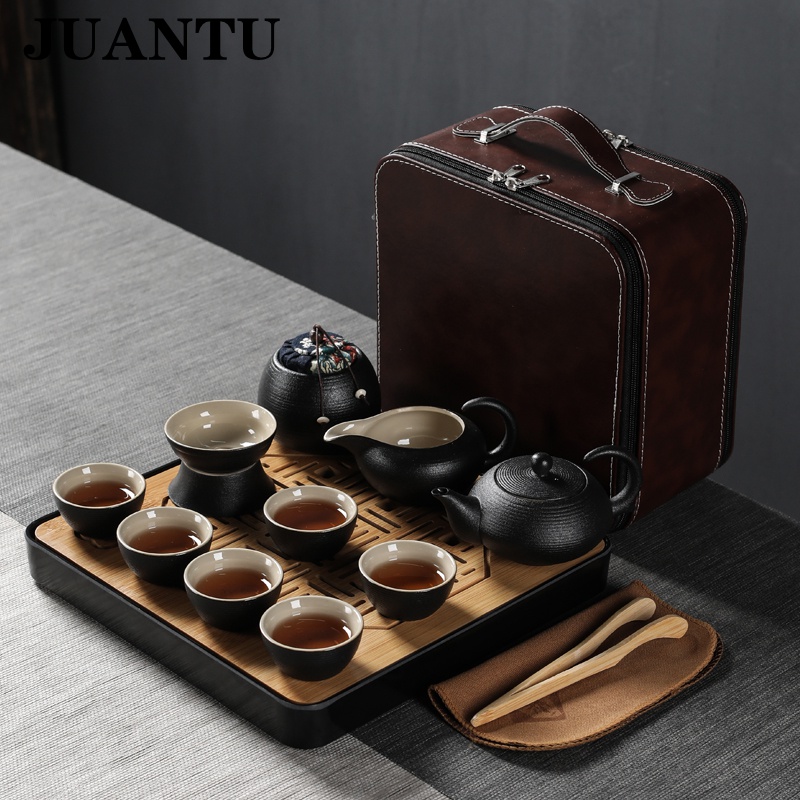 juantu茶具高端便携式旅行茶具套装便携包家用办公户外简约茶具定制