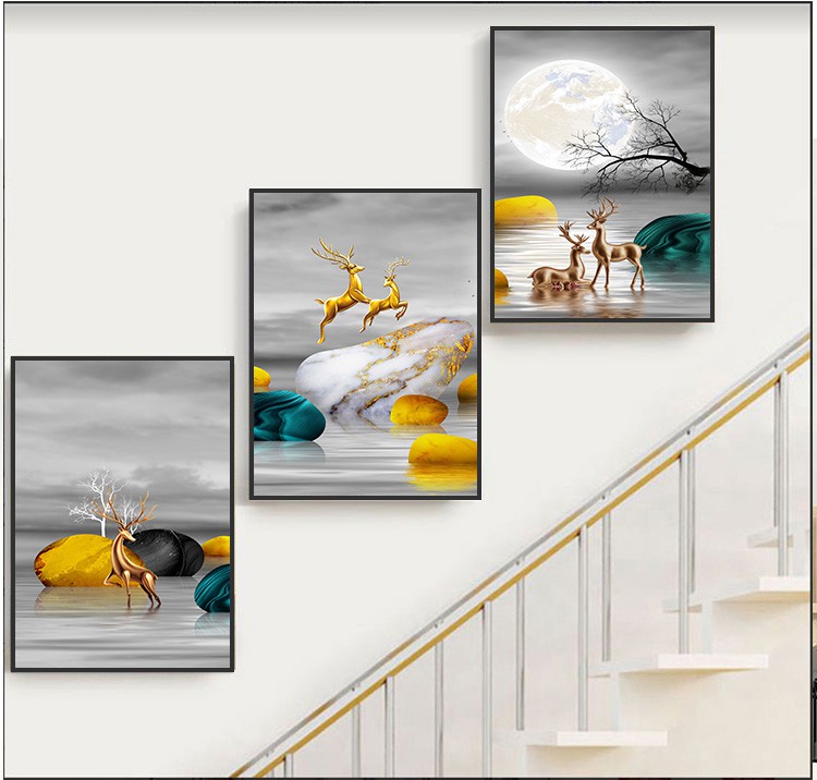 楼梯挂画装饰画复式楼梯口间装饰画现代简约楼道三联挂画客厅玄关走廊