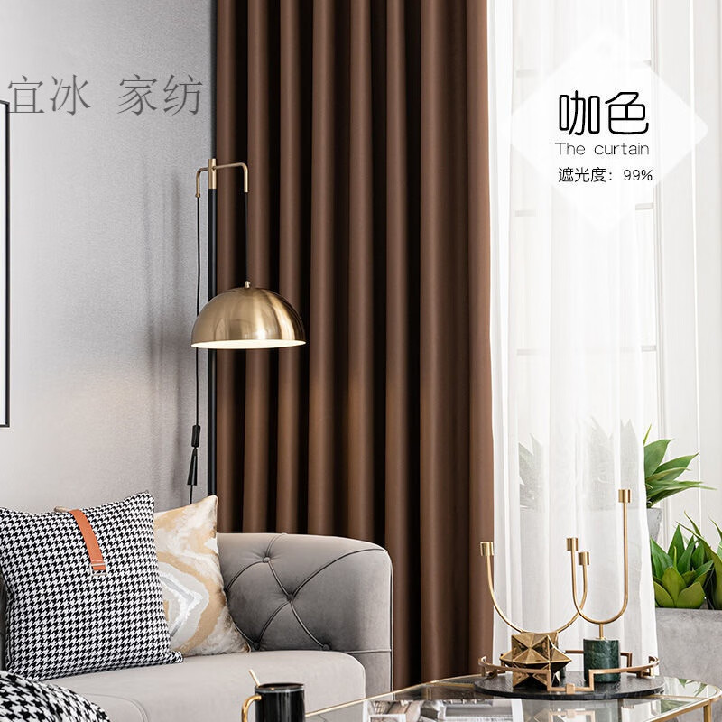 轻奢窗帘遮光卧室简约挂钩式遮免打孔安装全窗帘布新款抖音网红sn8403