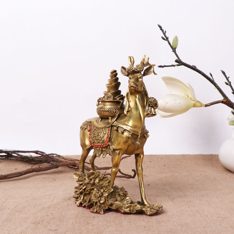 礼亿源全铜鹿摆件元宝鹿聚宝盆鹿进宝鹿家居客厅办公室工艺品装饰品