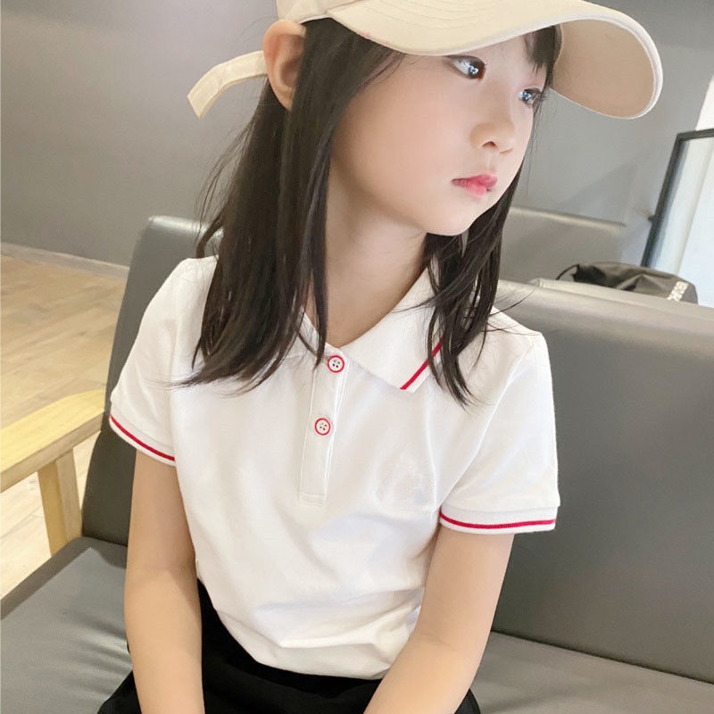 迪士尼disney同款女童白色纯棉polo衫短袖夏装2022新款儿童小女孩翻领