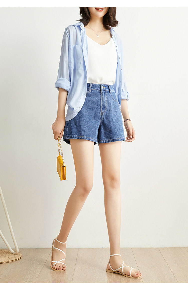 宽松休闲随性感ins郑州中山黑色牛仔短裤简约女款高腰显瘦薄款夏季阔