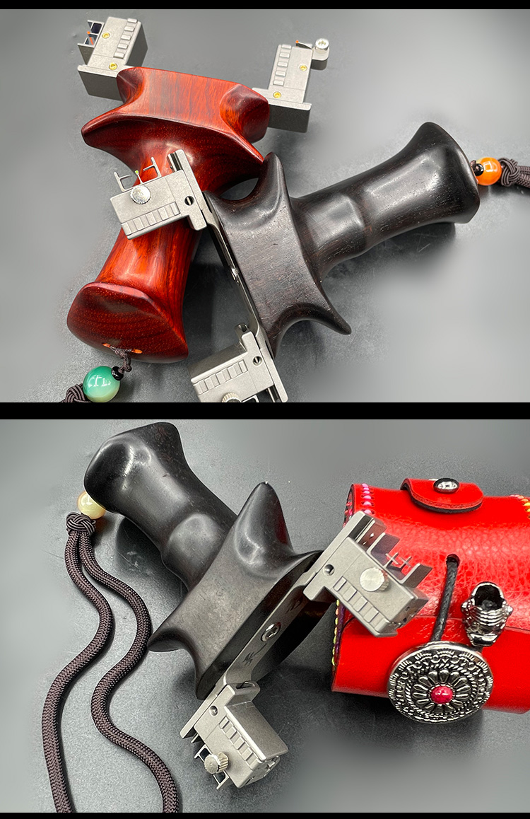 作钛合金天弓六代斜握弹弓扁皮精准移动版多功能快压弹工定制外宽75