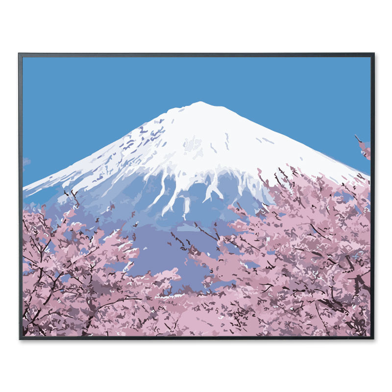 数字油画定制创意 数字油画diy 风景花卉日本富士山樱花手工填充手绘