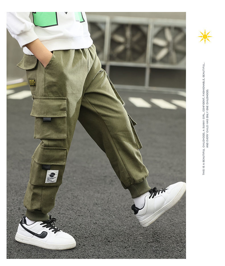 儿童裤子夏薄款男童裤子春秋款儿童工装裤中大童宽松外穿炸街长裤韩版