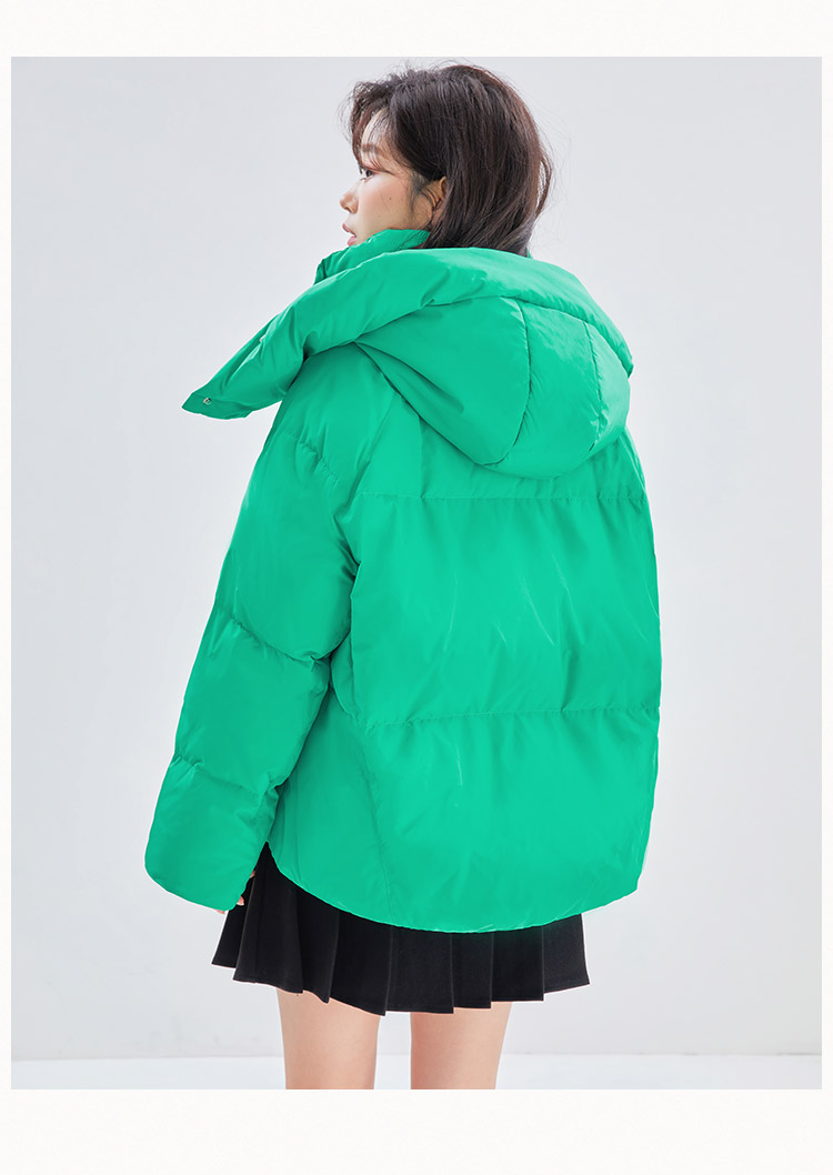 凡兔90白鸭绒服短款2022冬季新款连帽亮色潮流面包服外套女绿色s