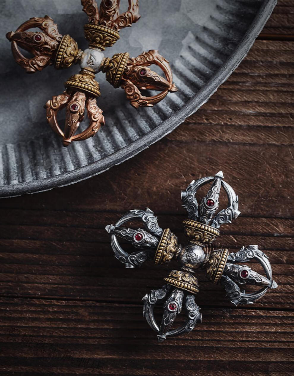 桓缘洋 降魔杵银手把件羯磨杵挂件桌面饰品小摆件 金刚杵 #紫铜版