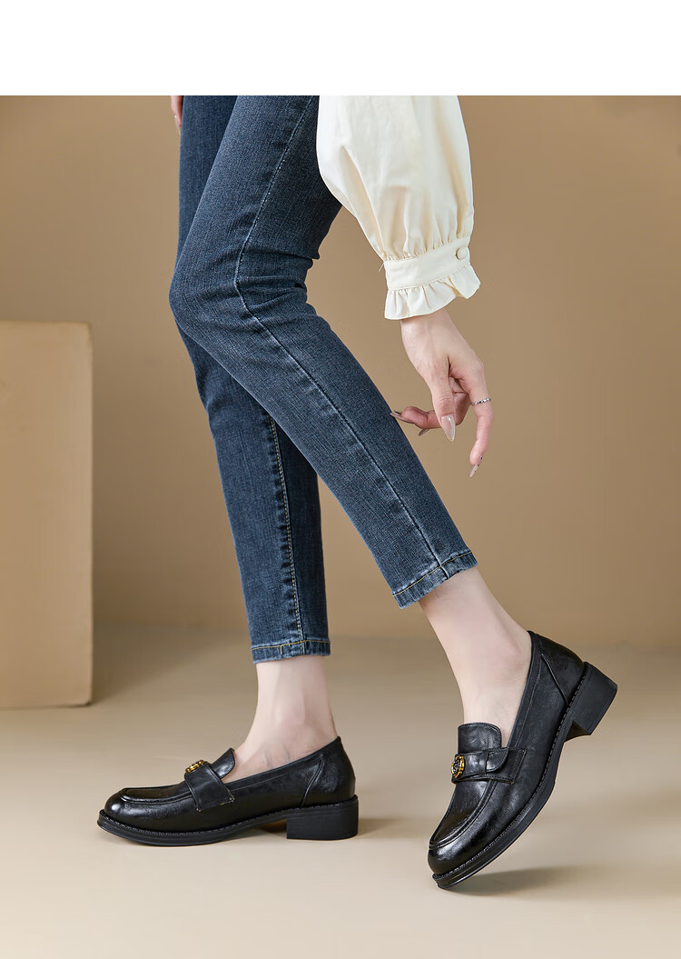 Westlink French Loafers for Women, 2024 New Autumn Slim-Fit Camellia Commuter Low-Heel Flats, Small Leather Shoes, Black, Size 36 10