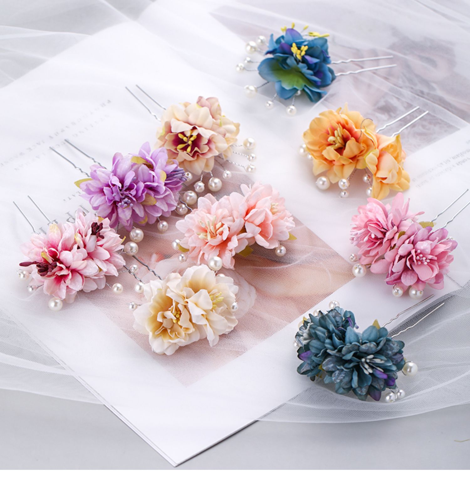 绢花发簪汉服点缀小发钗u型珍珠簪子森系仿花头饰写古风饰品全部九