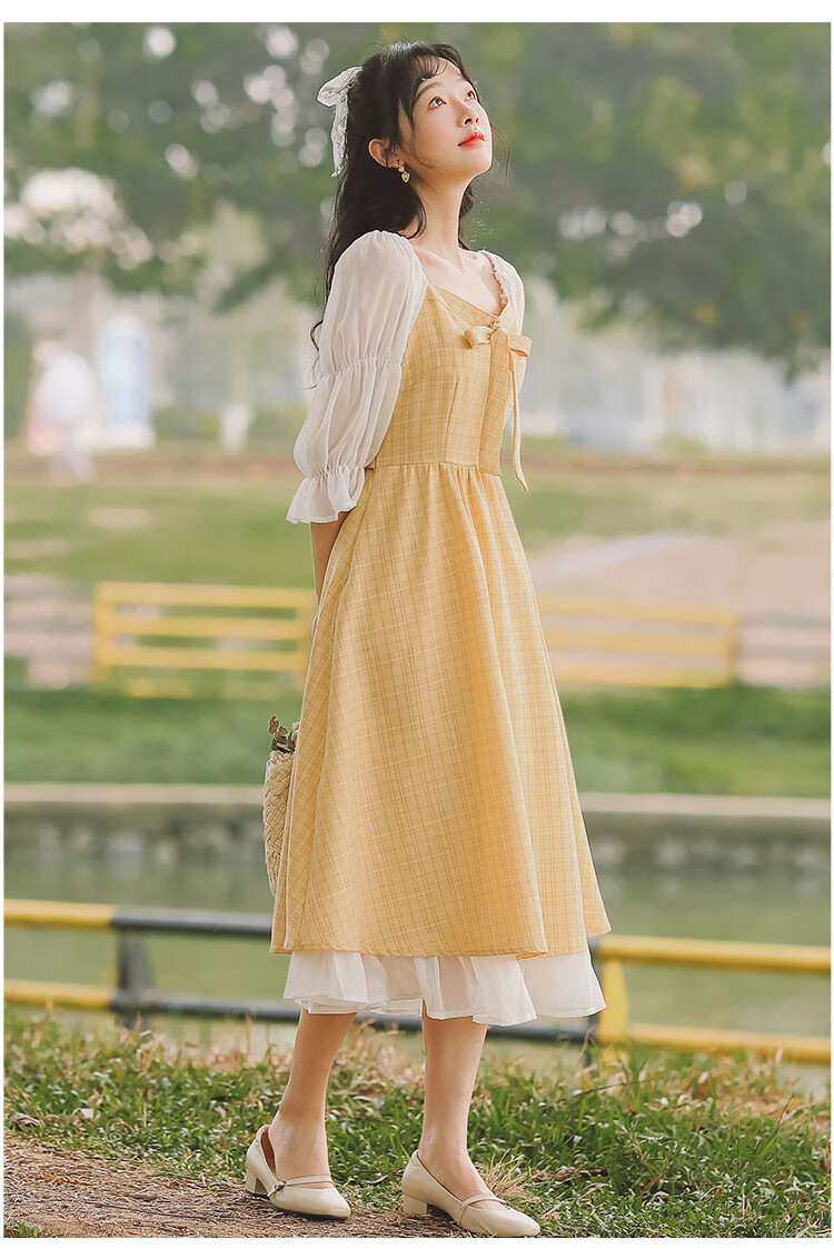 茨米萨夏天女生格子连衣裙少女夏装2022新款初中高中学生森系甜美泡泡