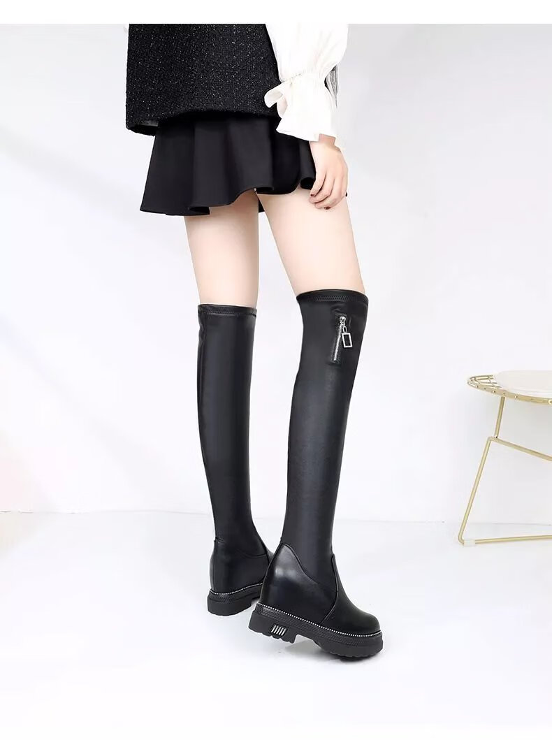 好质量高端女士时装靴子潮流皮长靴女过膝秋冬显瘦厚底小个子皮靴女