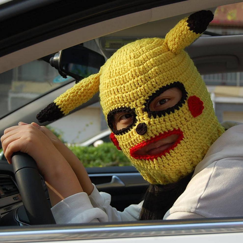 社交牛人症套装头套悍匪皮卡丘头套沙雕恶搞网红搞怪面具可爱搞笑傻雕